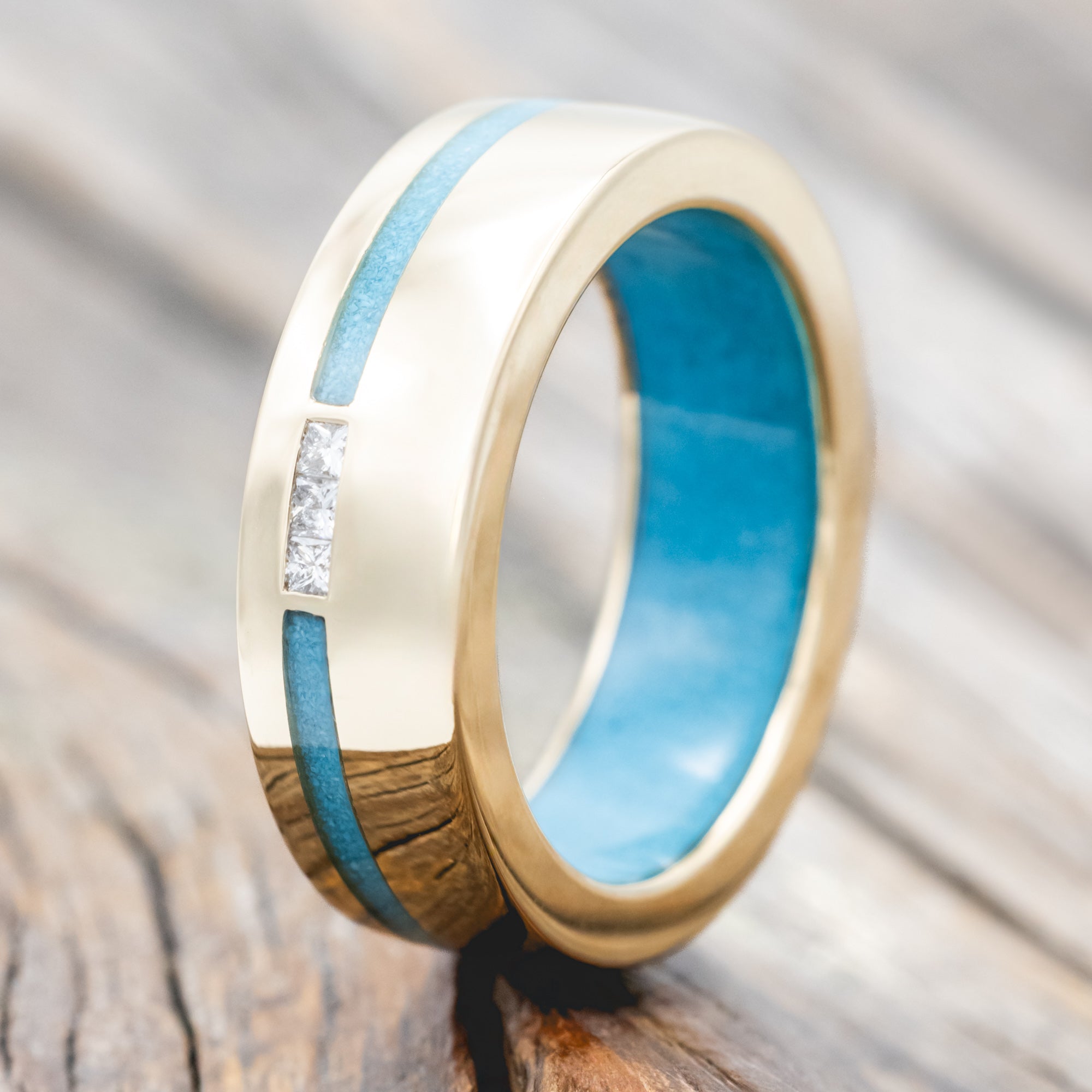 "JULIAN" - DIAMONDS WITH TURQUOISE INLAY & LINING WEDDING BAND-Staghead Designs