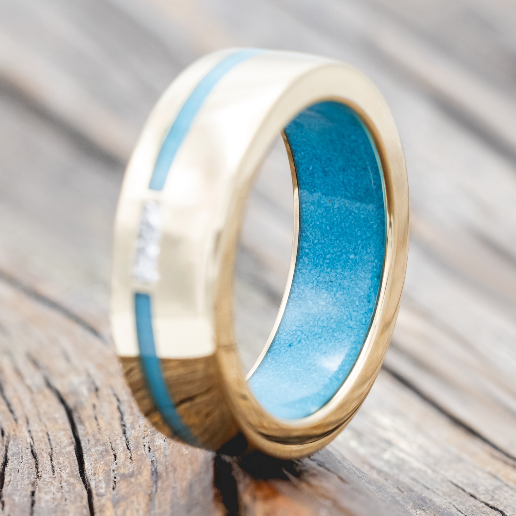 "JULIAN" - DIAMONDS WITH TURQUOISE INLAY & LINING WEDDING BAND-Staghead Designs