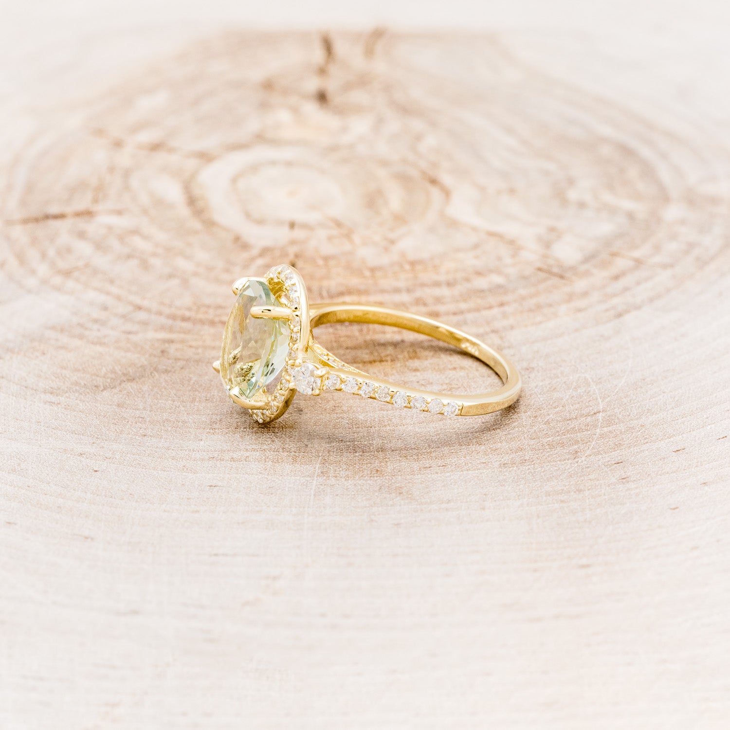 "KB" - OVAL PRASIOLITE GREEN QUARTZ ENGAGEMENT RING WITH DIAMOND HALO & ACCENTS-3