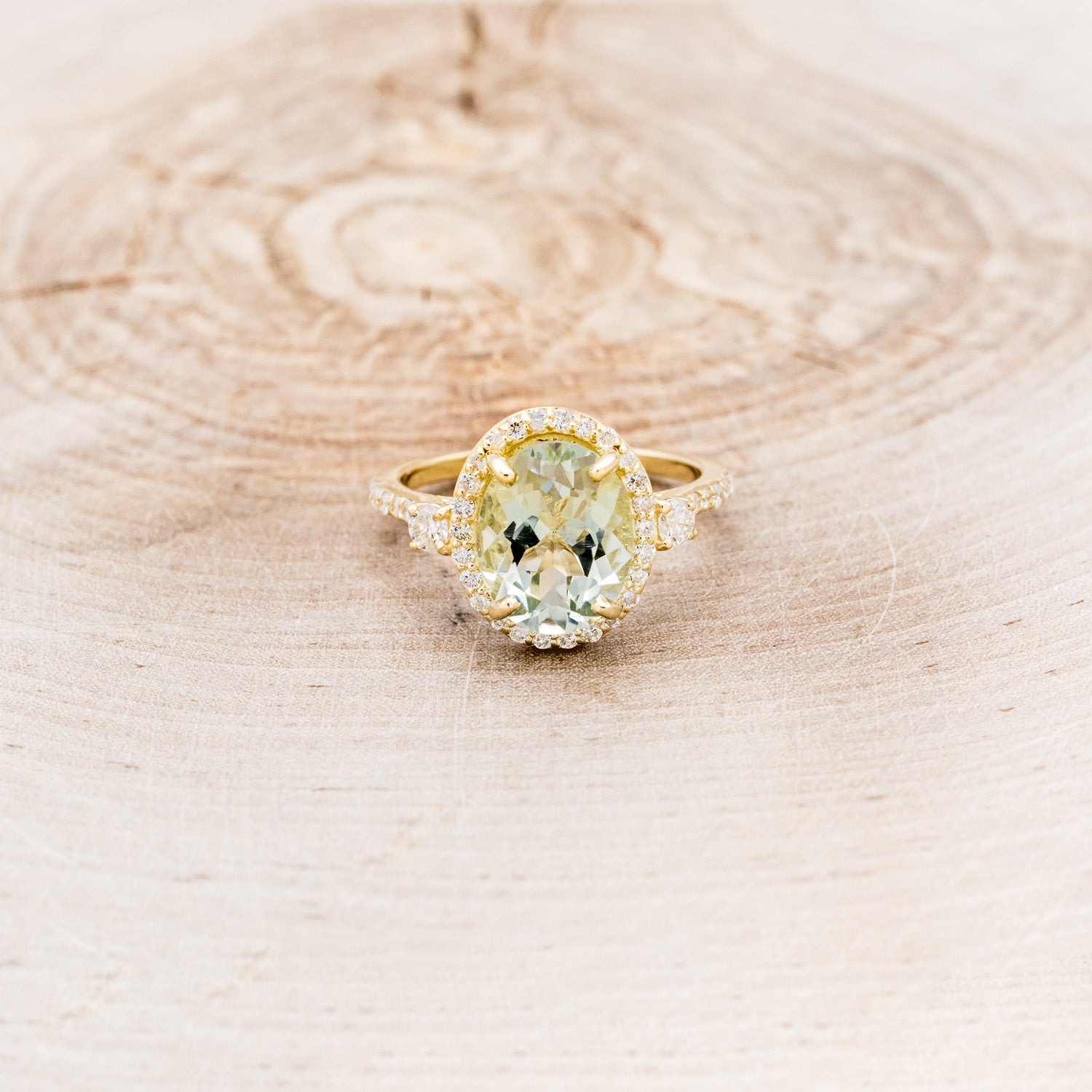 "KB" - OVAL PRASIOLITE GREEN QUARTZ ENGAGEMENT RING WITH DIAMOND HALO & ACCENTS-4