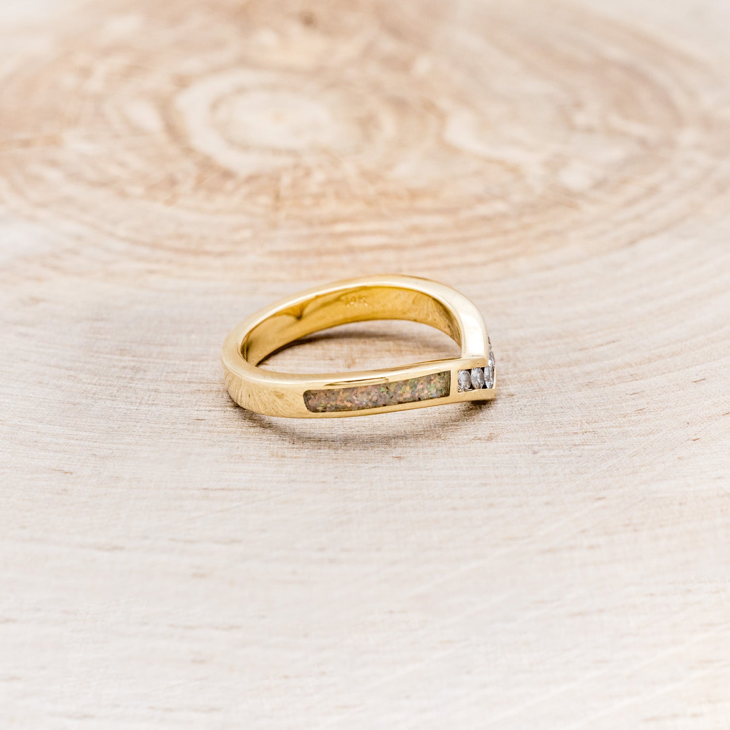 "KIDA" - V-SHAPED STACKING BAND WITH DIAMONDS & FIRE & ICE OPAL INLAYS-2