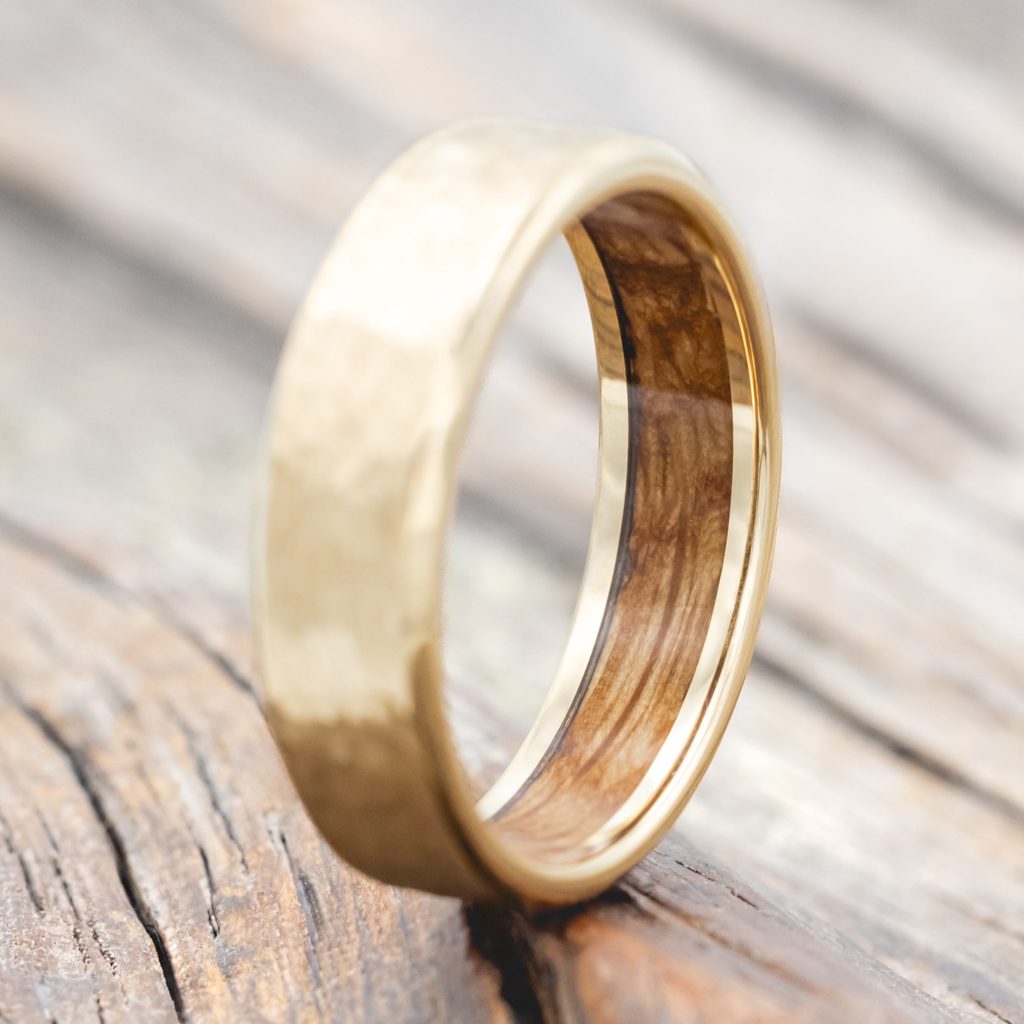 "Hyperion" - Whiskey Barrel Lined Wedding Band With Custom Finish-Staghead Designs
