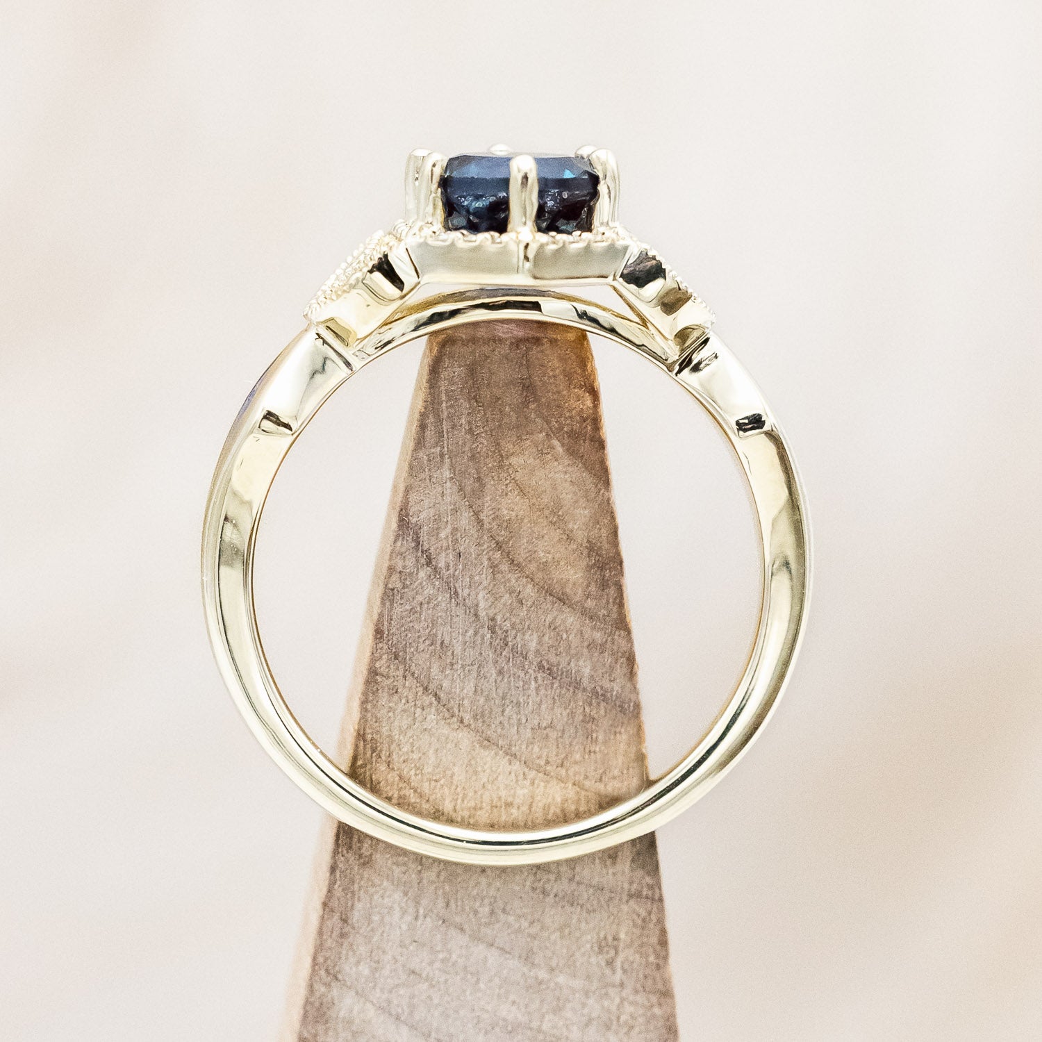 "LUCY IN THE SKY" PETITE - ROUND CUT LAB-GROWN ALEXANDRITE ENGAGEMENT RING WITH DIAMOND ACCENTS & BLUE OPAL INLAYS-Staghead Designs