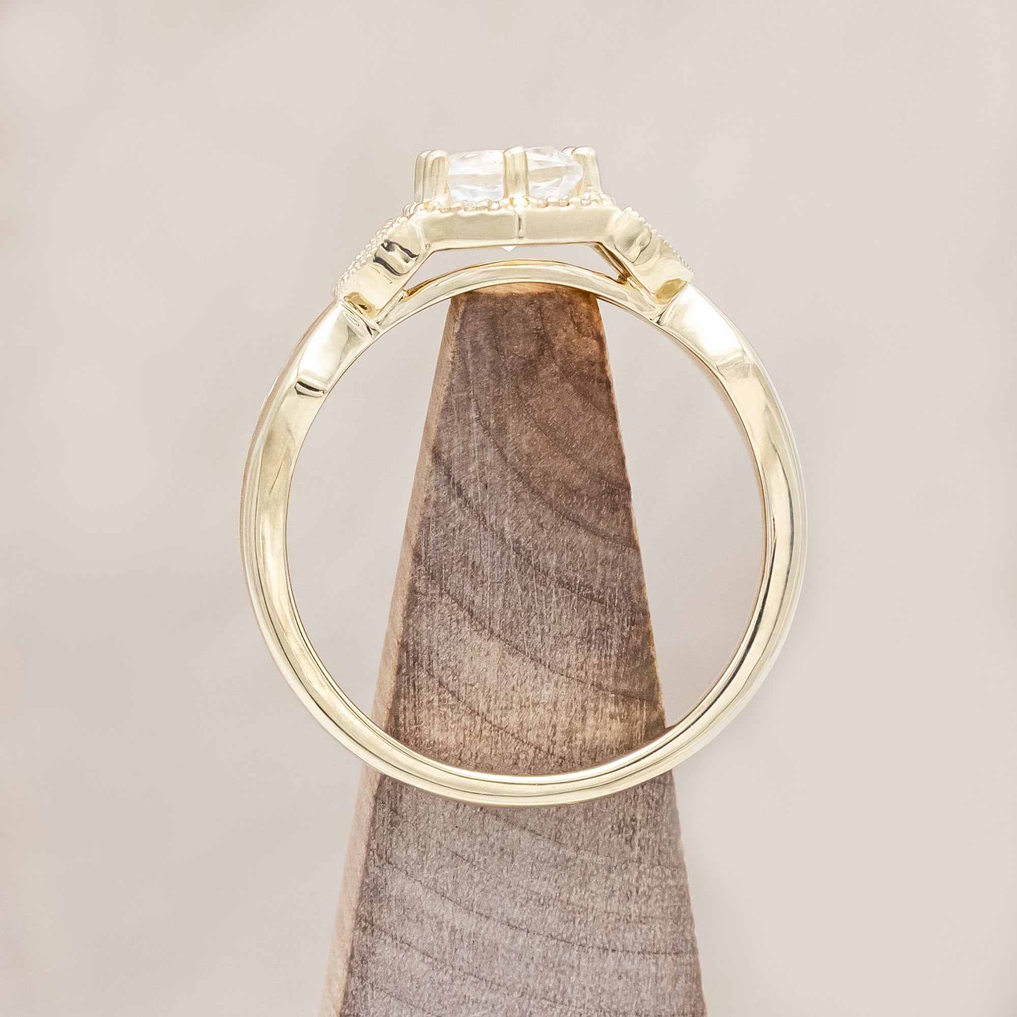 "LUCY IN THE SKY" PETITE - ROUND CUT MOONSTONE ENGAGEMENT RING WITH DIAMOND ACCENTS & DIAMOND DUST INLAYS-Staghead Designs