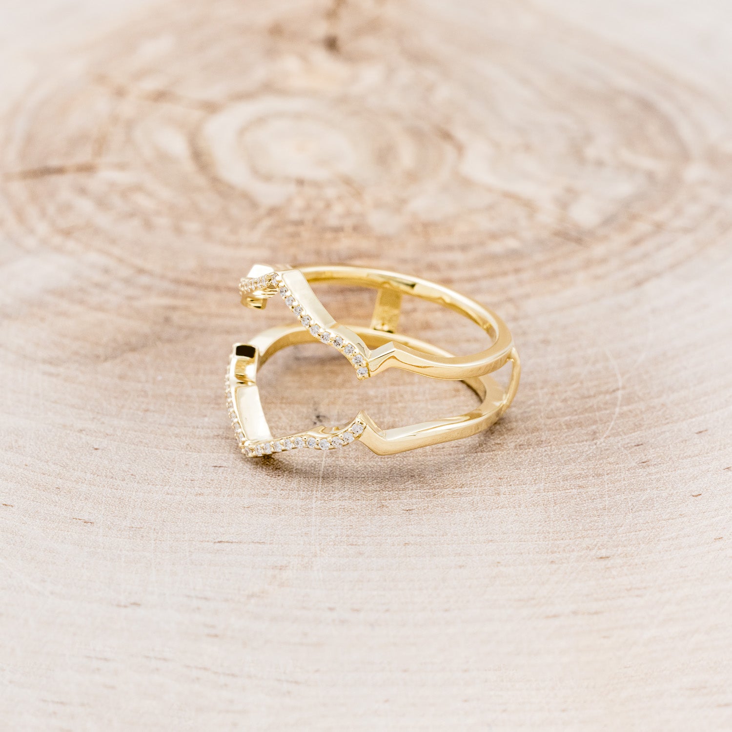 "LUCY IN THE SKY" - HEXAGON SALT & PEPPER DIAMOND ENGAGEMENT RING WITH DIAMOND ACCENTS, ANTLER INLAYS & RING GUARD-15