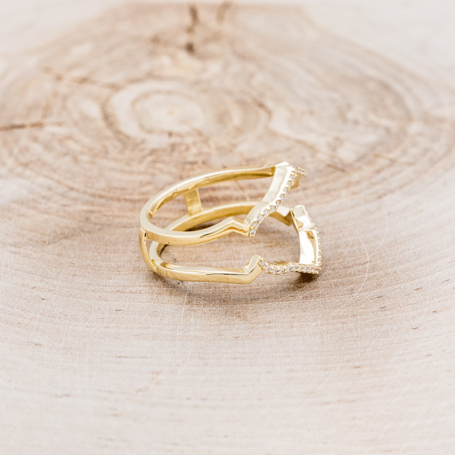 "LUCY IN THE SKY" - HEXAGON SALT & PEPPER DIAMOND ENGAGEMENT RING WITH DIAMOND ACCENTS, ANTLER INLAYS & RING GUARD-14