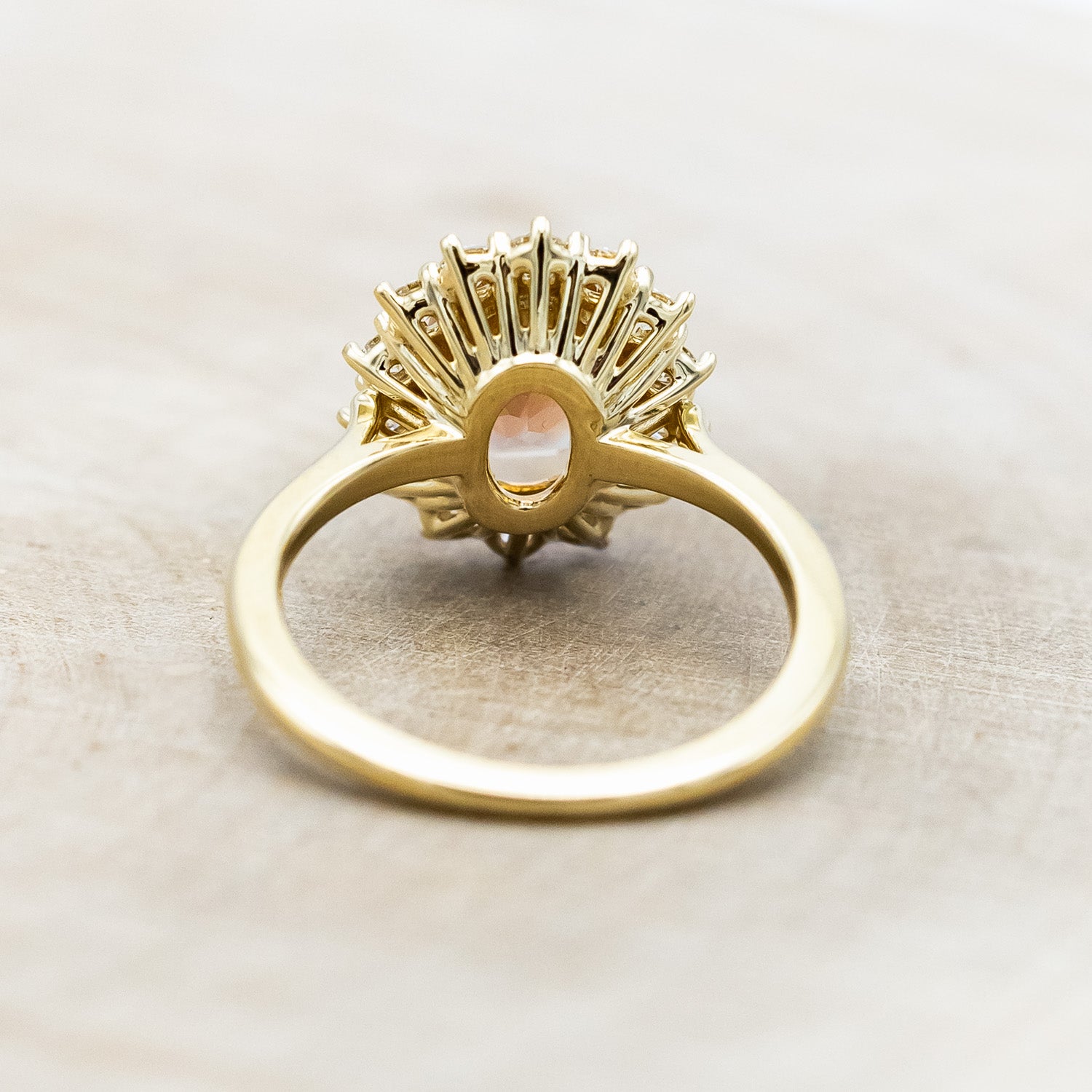 "MALINA" - OVAL OREGON SUNSTONE ENGAGEMENT RING WITH DIAMOND HALO-Staghead Designs