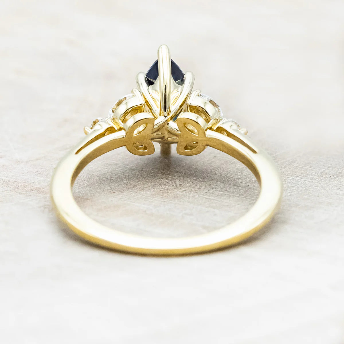 "Blossom" - Marquise Cut Lab-Grown Alexandrite Engagement Ring With Diamond Accents - 14K Yellow Gold - Size 7 1/4
