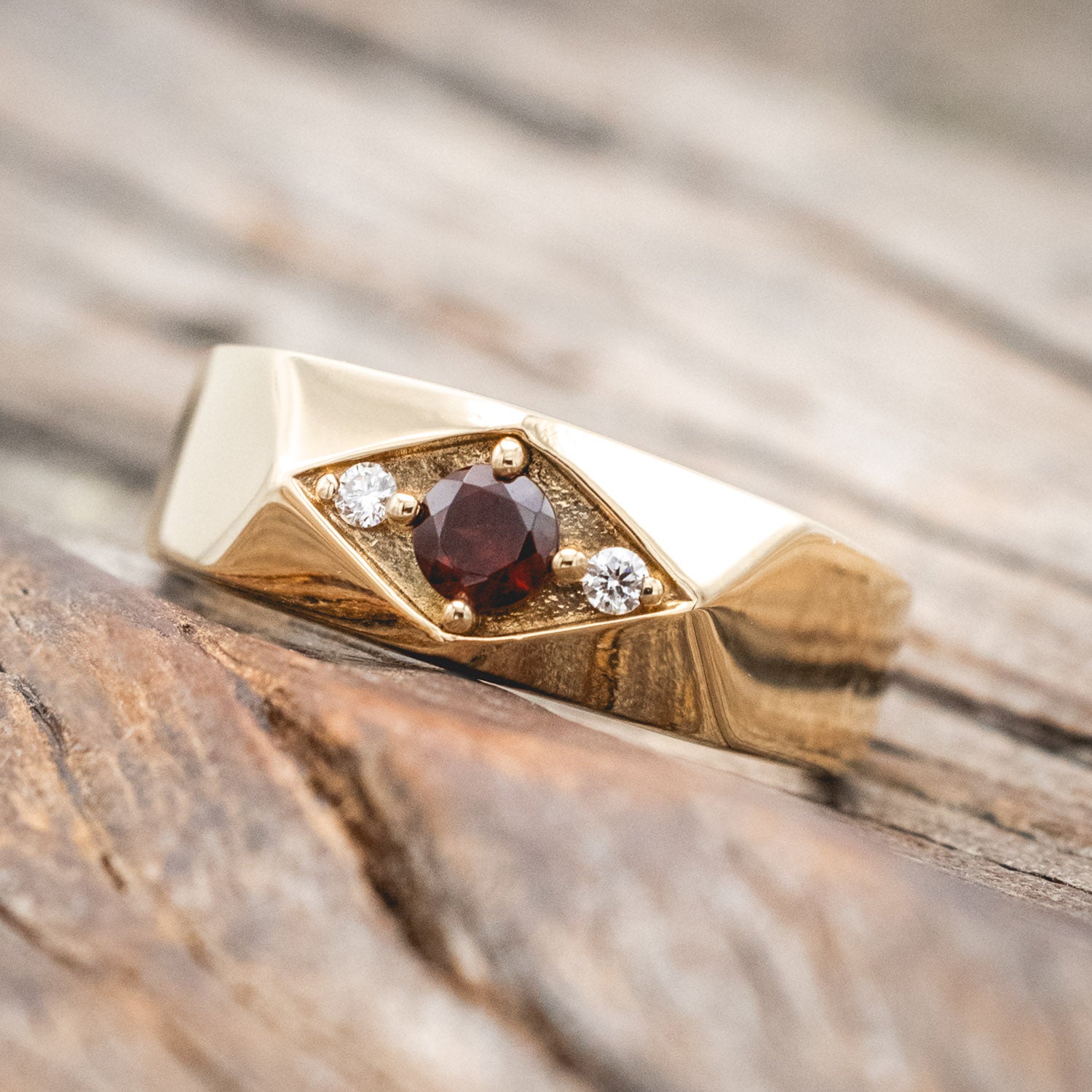 MEN'S MOZAMBIQUE GARNET ENGAGEMENT RING WITH DIAMOND ACCENTS-Staghead Designs