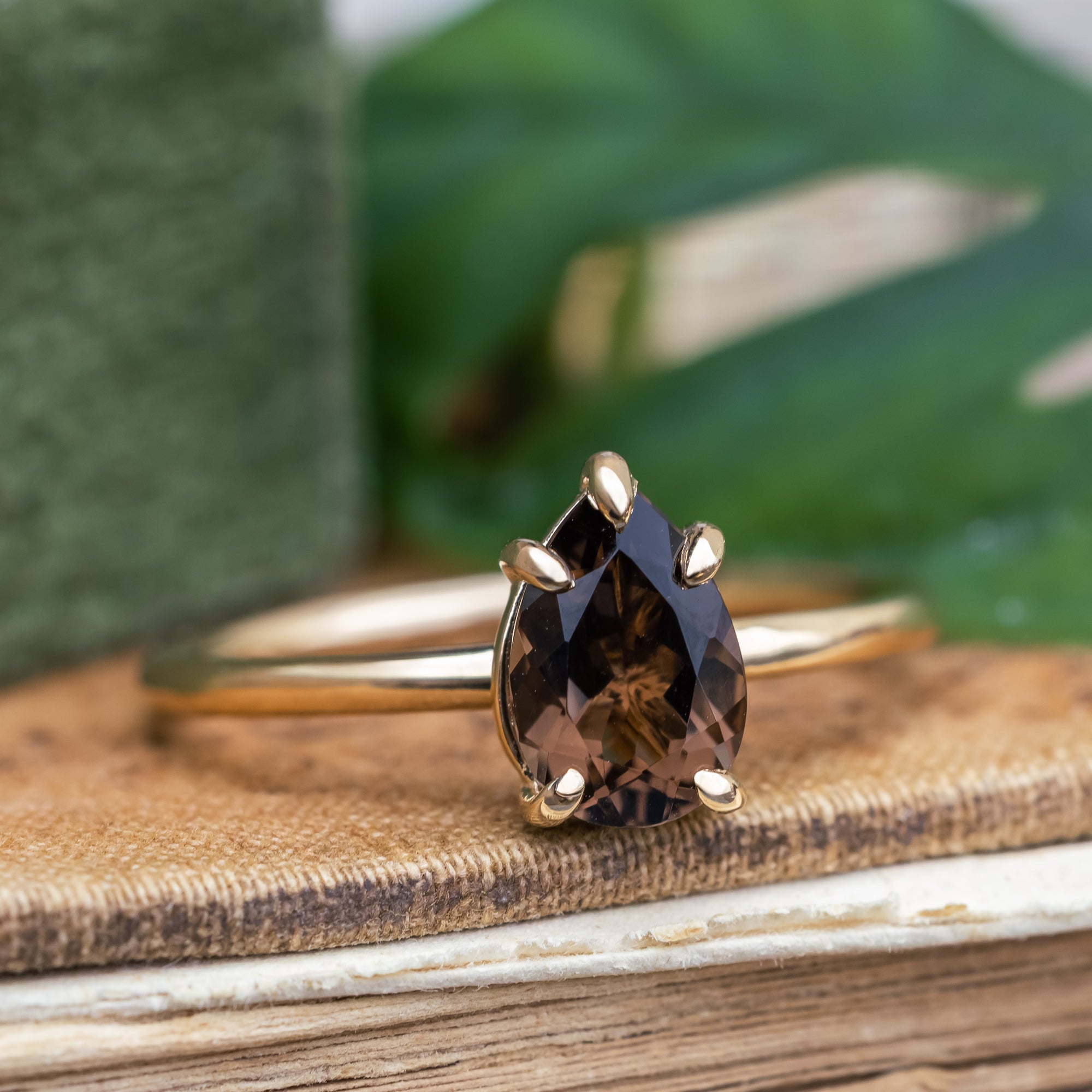 "Maven" - Claw Prong Pear Cut Smoky Quartz Solitaire Engagement Ring-Staghead Designs