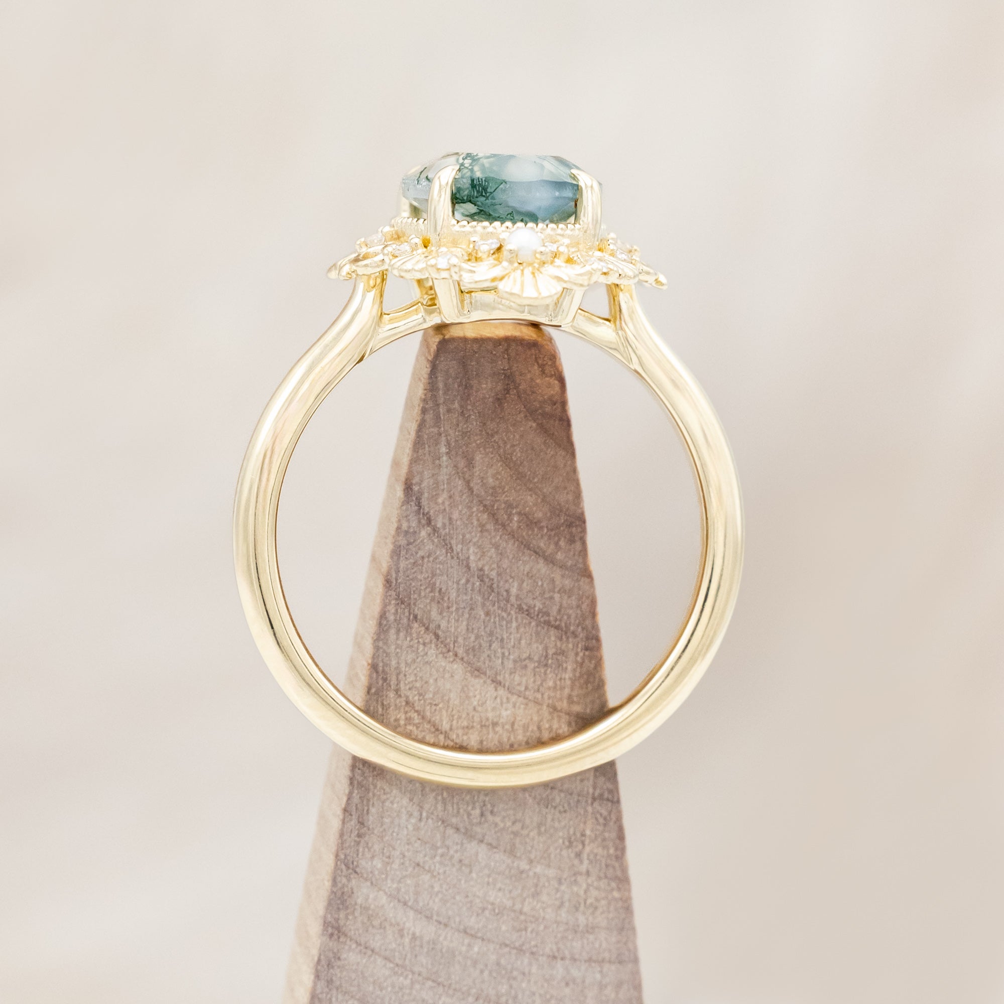 "MERROW" - OVAL CUT ENGAGEMENT RING WITH PEARL ACCENTS AND DIAMOND TRACER-Staghead Designs