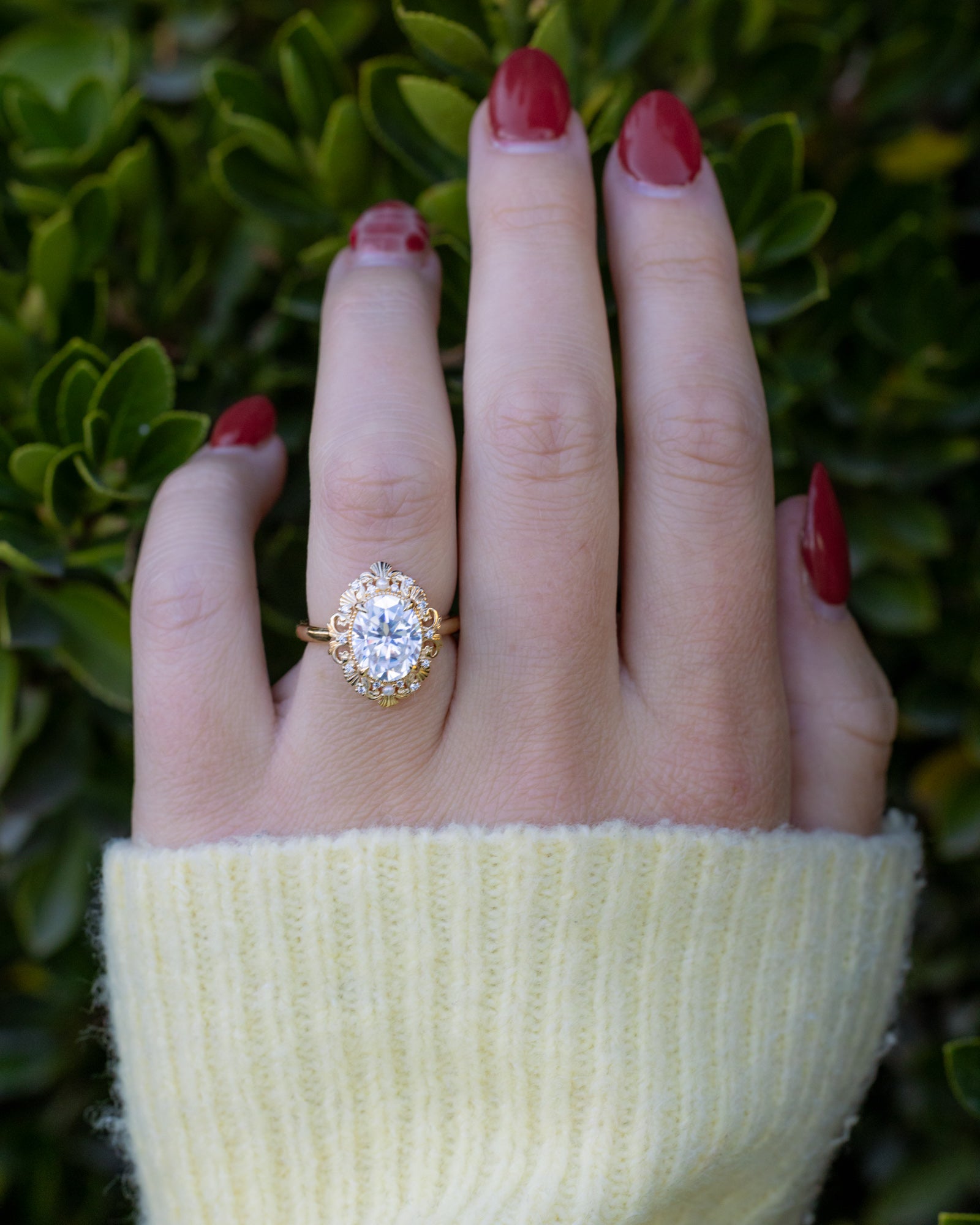 "MERROW" - OVAL CUT ENGAGEMENT RING WITH PEARL ACCENTS AND DIAMOND TRACER-Staghead Designs