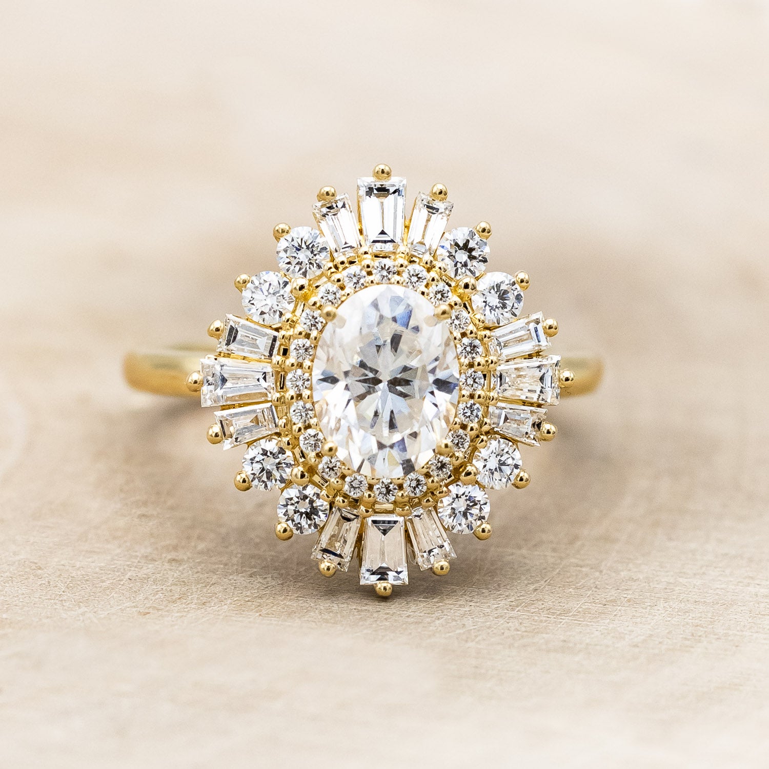 "APHRODITE" - OVAL CUT MOISSANITE ENGAGEMENT RING WITH DIAMOND HALO-Staghead Designs