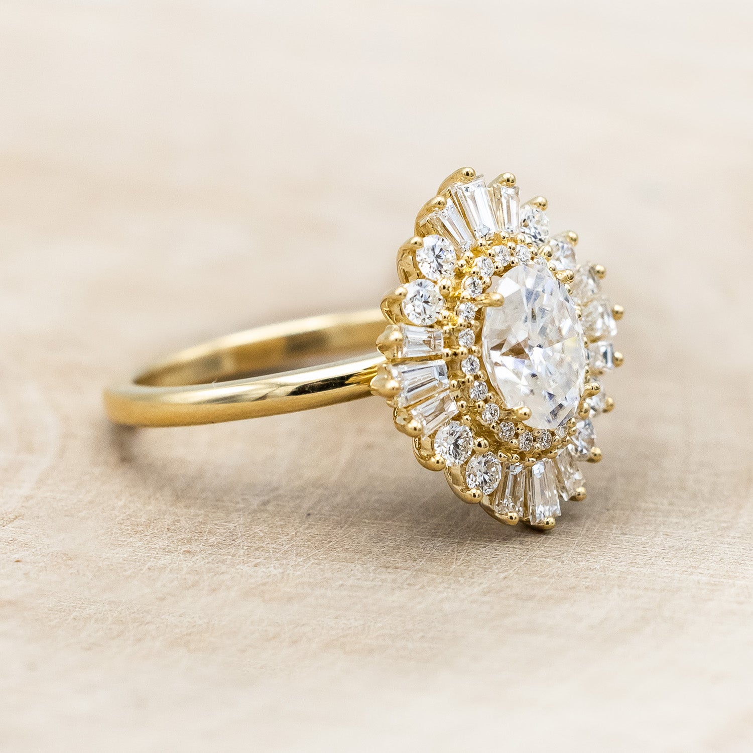 "APHRODITE" - OVAL CUT MOISSANITE ENGAGEMENT RING WITH DIAMOND HALO-Staghead Designs