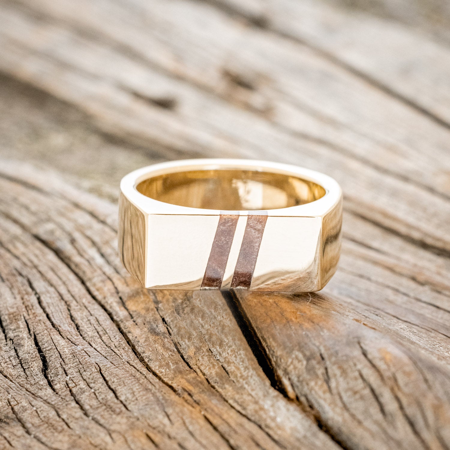 "MAINE" - FLAT TOP WEDDING RING FEATURING DIAGONAL REDWOOD INLAYS-3