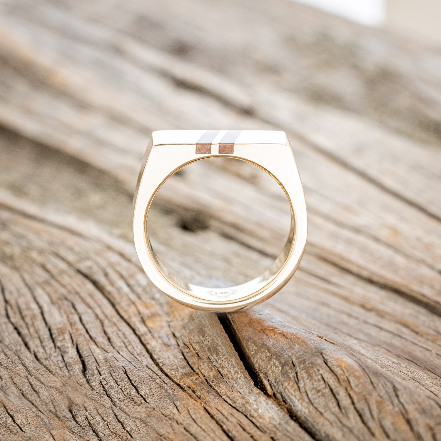 "MAINE" - FLAT TOP WEDDING RING FEATURING DIAGONAL REDWOOD INLAYS-4