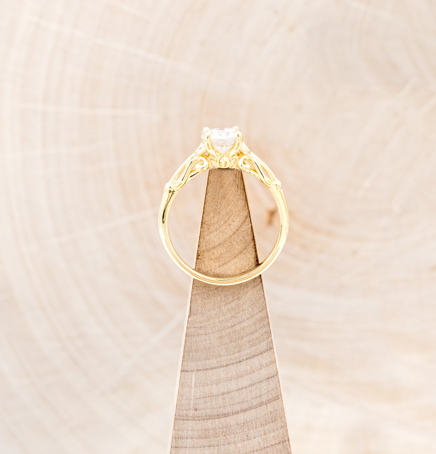 "ROSEMARY" - FLORAL-STYLE ENGAGEMENT RING WITH ROUND CUT MOISSANITE & DIAMOND TRACER-12