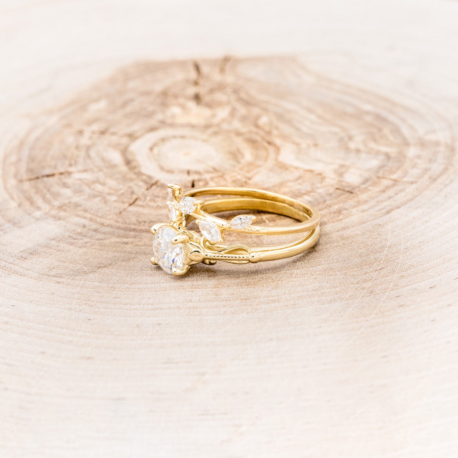 "ROSEMARY" - FLORAL-STYLE ENGAGEMENT RING WITH ROUND CUT MOISSANITE & DIAMOND TRACER-3