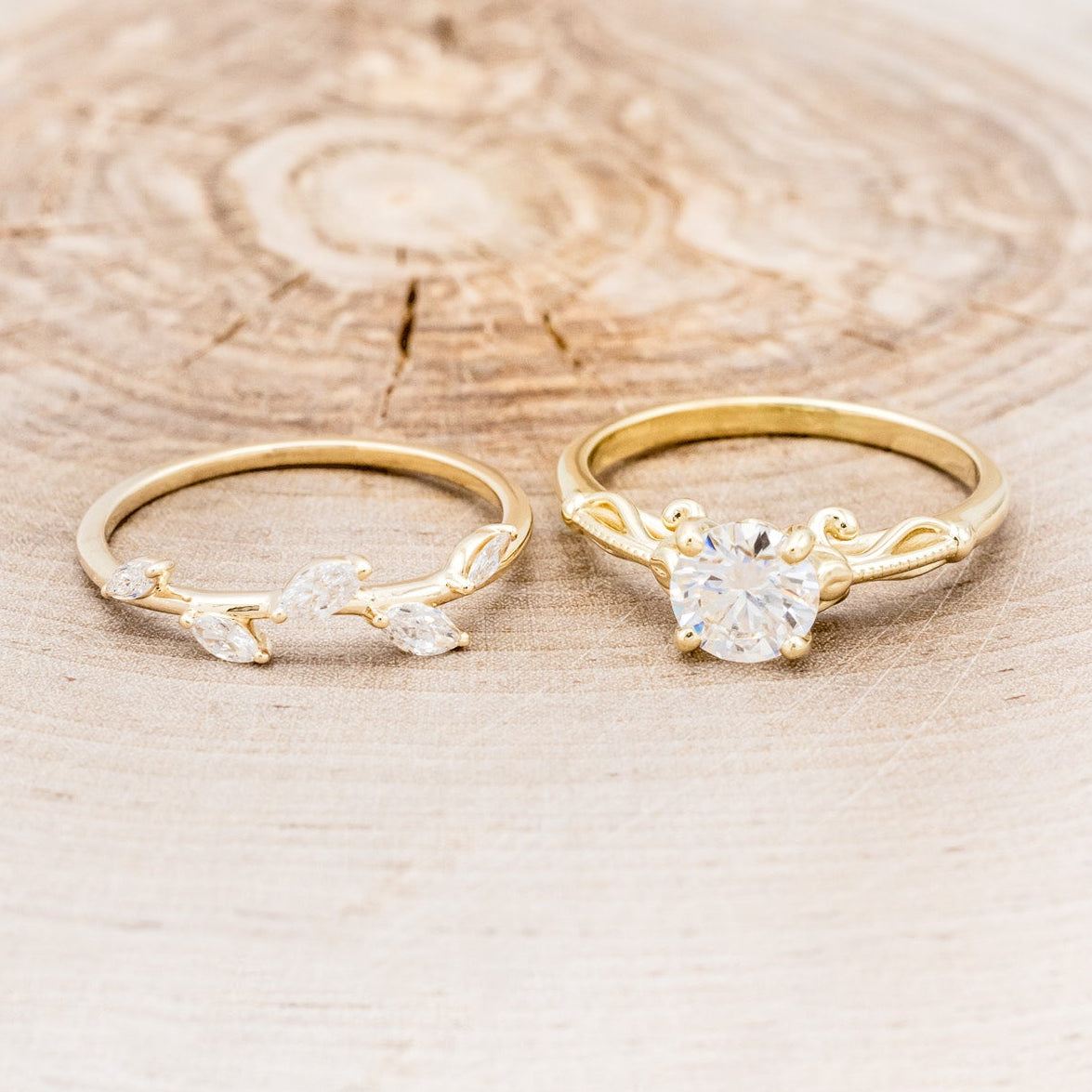 "ROSEMARY" - FLORAL-STYLE ENGAGEMENT RING WITH ROUND CUT MOISSANITE & DIAMOND TRACER-6