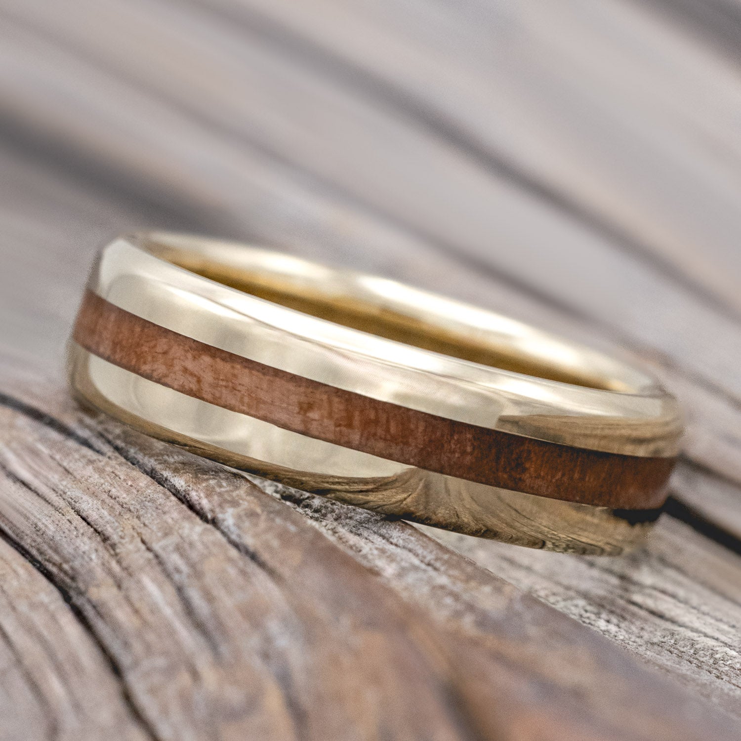 "NIRVANA" - CENTERED REDWOOD WEDDING RING-Staghead Designs