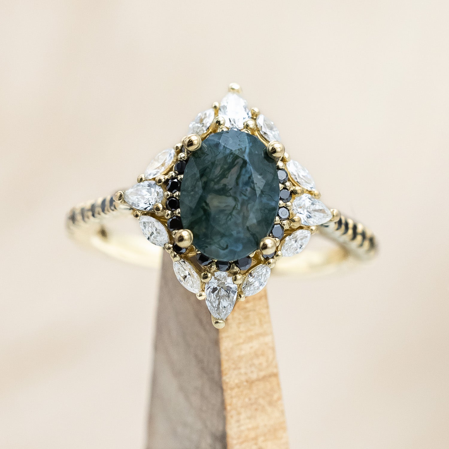 "NORTH STAR" - OVAL CUT CENTER STONE ENGAGEMENT RING WITH DIAMOND HALO & ACCENTS-Staghead Designs