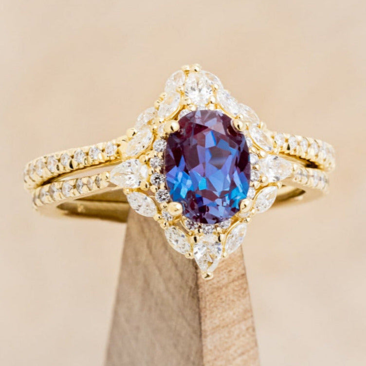 "NORTH STAR" - OVAL LAB-GROWN ALEXANDRITE ENGAGEMENT RING WITH DIAMOND ACCENTS & TRACER-36