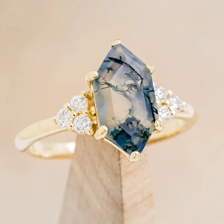 "OCTAVIA" - ELONGATED HEXAGON CUT ENGAGEMENT RING WITH DIAMOND ACCENTS-Staghead Designs