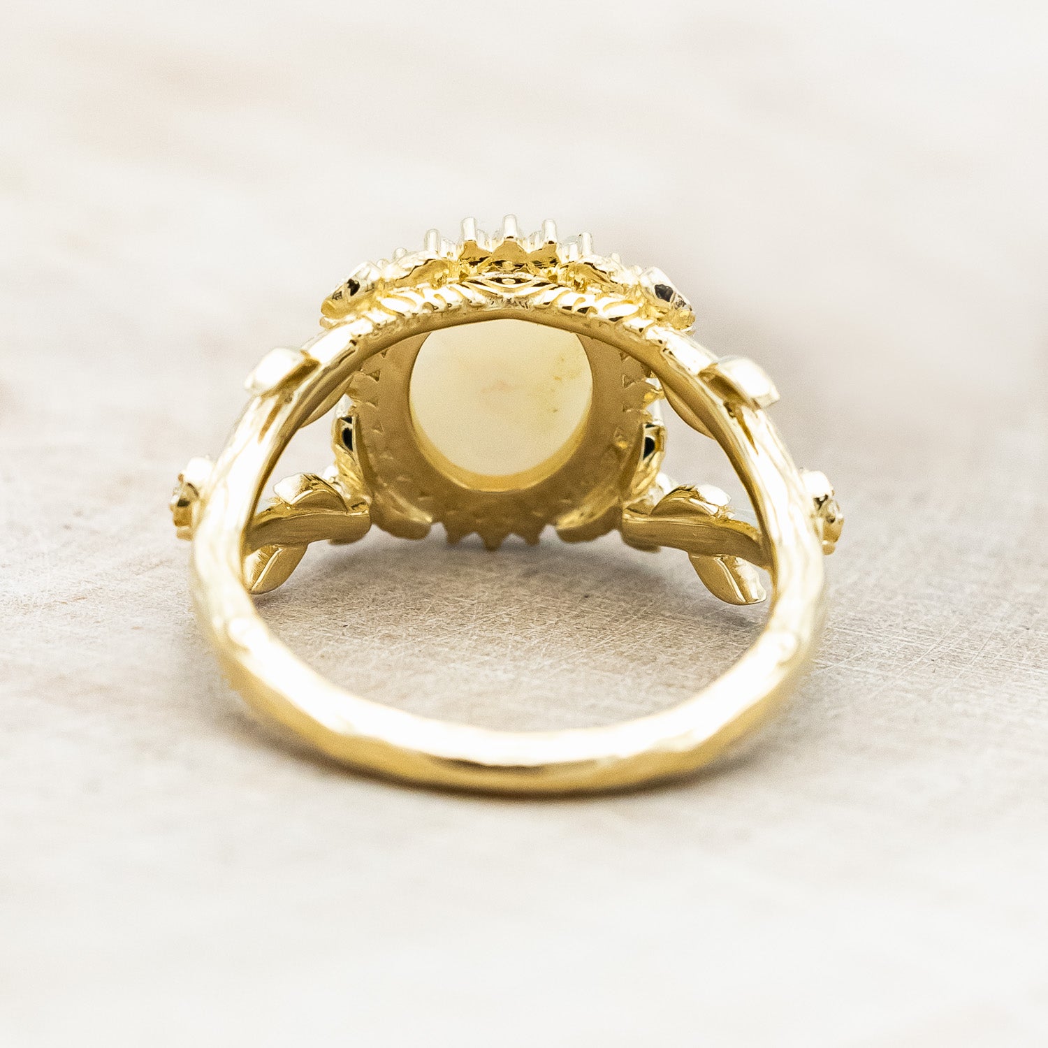 "ROSELLE" - OVAL CUT AUSTRALIAN OPAL ENGAGEMENT RING WITH DIAMOND & ROSE ACCENTS-Staghead Designs