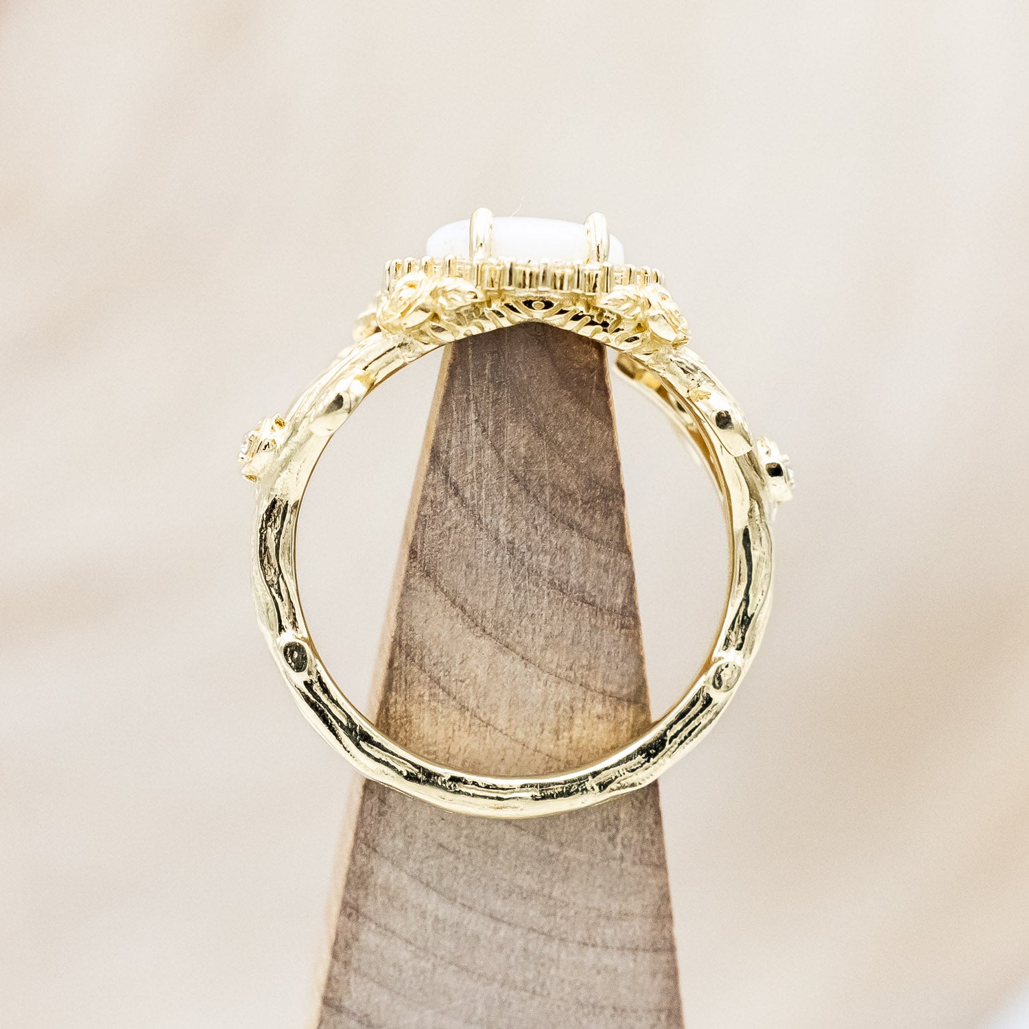 "ROSELLE" - OVAL CUT AUSTRALIAN OPAL ENGAGEMENT RING WITH DIAMOND & ROSE ACCENTS-Staghead Designs