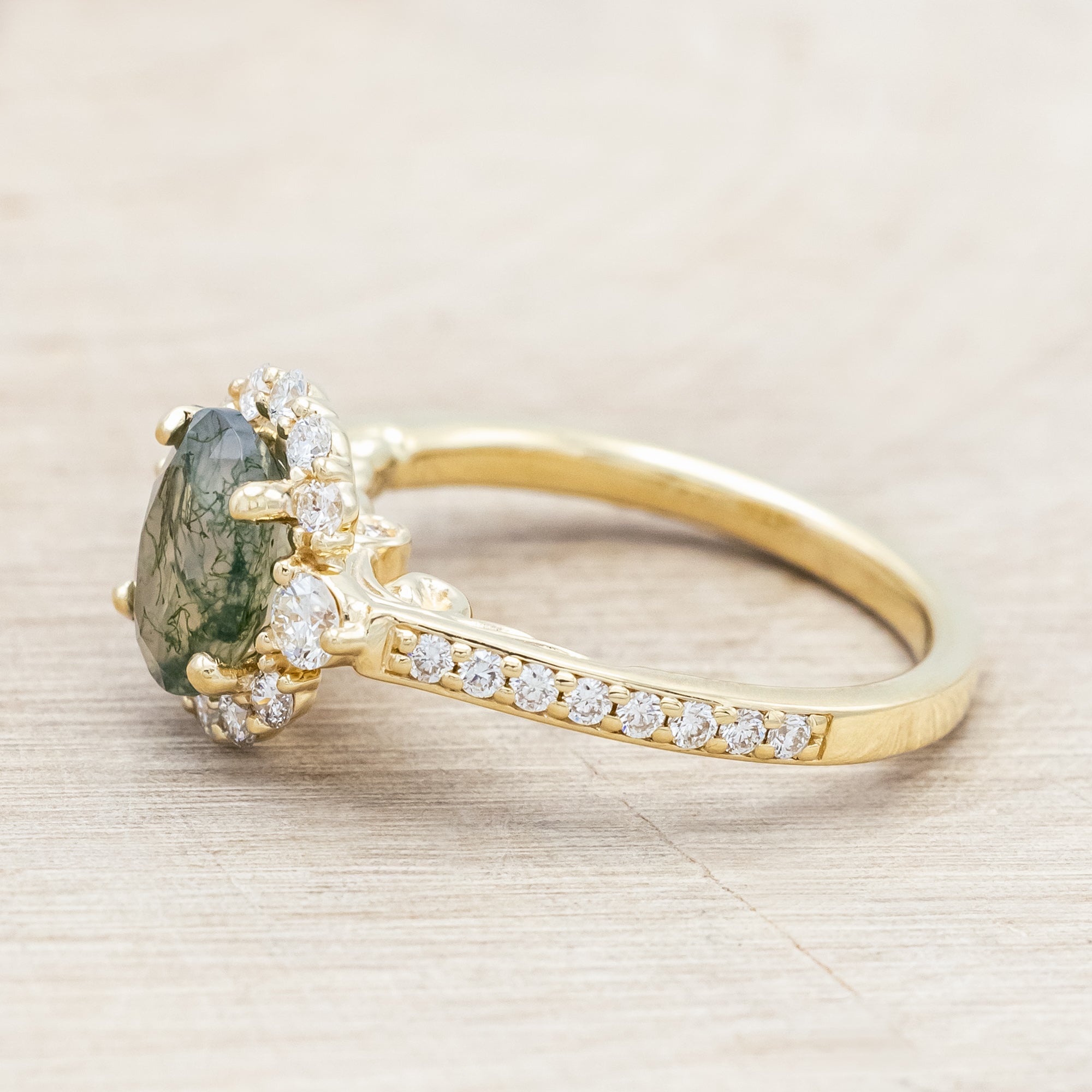 "OPHELIA" - OVAL CUT ENGAGEMENT RING WITH DIAMOND HALO & ACCENTS-Staghead Designs