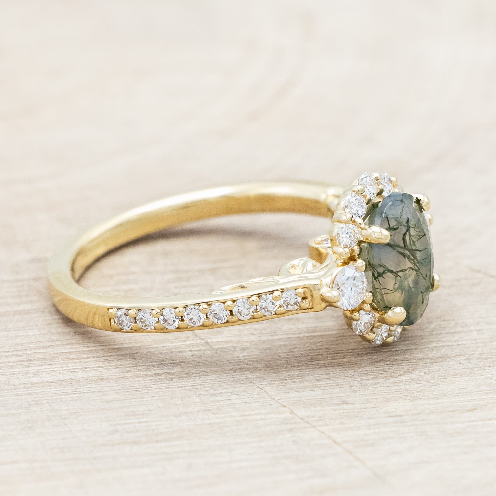 "OPHELIA" - OVAL CUT ENGAGEMENT RING WITH DIAMOND HALO & ACCENTS-Staghead Designs