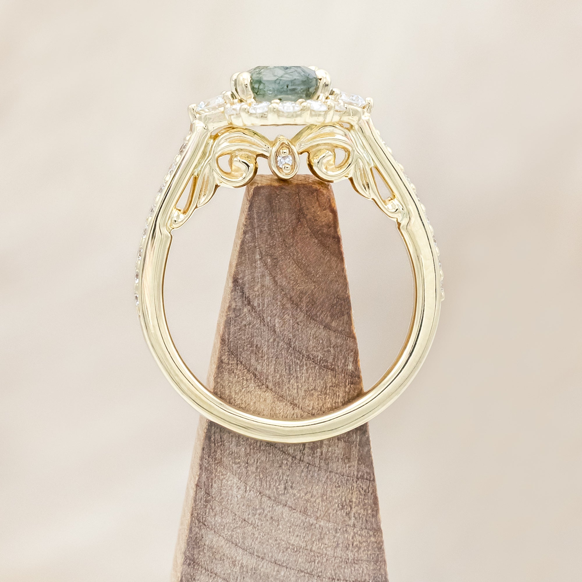 "OPHELIA" - OVAL CUT ENGAGEMENT RING WITH DIAMOND HALO & ACCENTS-Staghead Designs