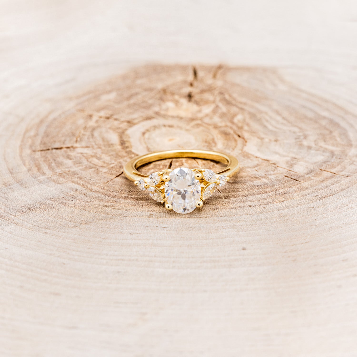"BLOSSOM" - OVAL MOISSANITE ENGAGEMENT RING WITH LEAF-SHAPED DIAMOND ACCENTS-2