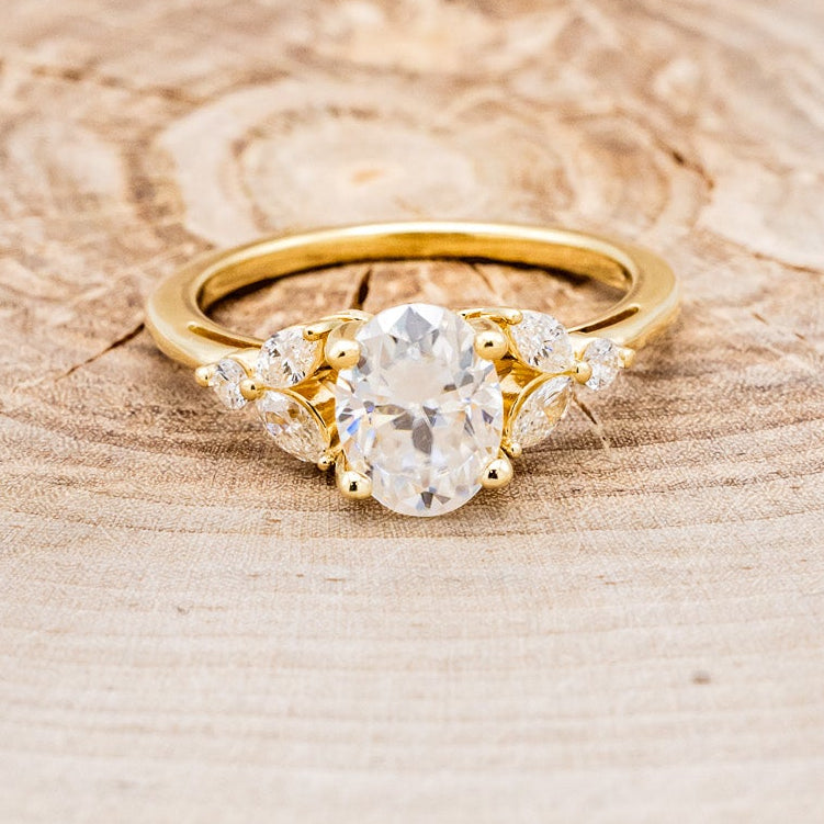 "BLOSSOM" - OVAL MOISSANITE ENGAGEMENT RING WITH LEAF-SHAPED DIAMOND ACCENTS-2