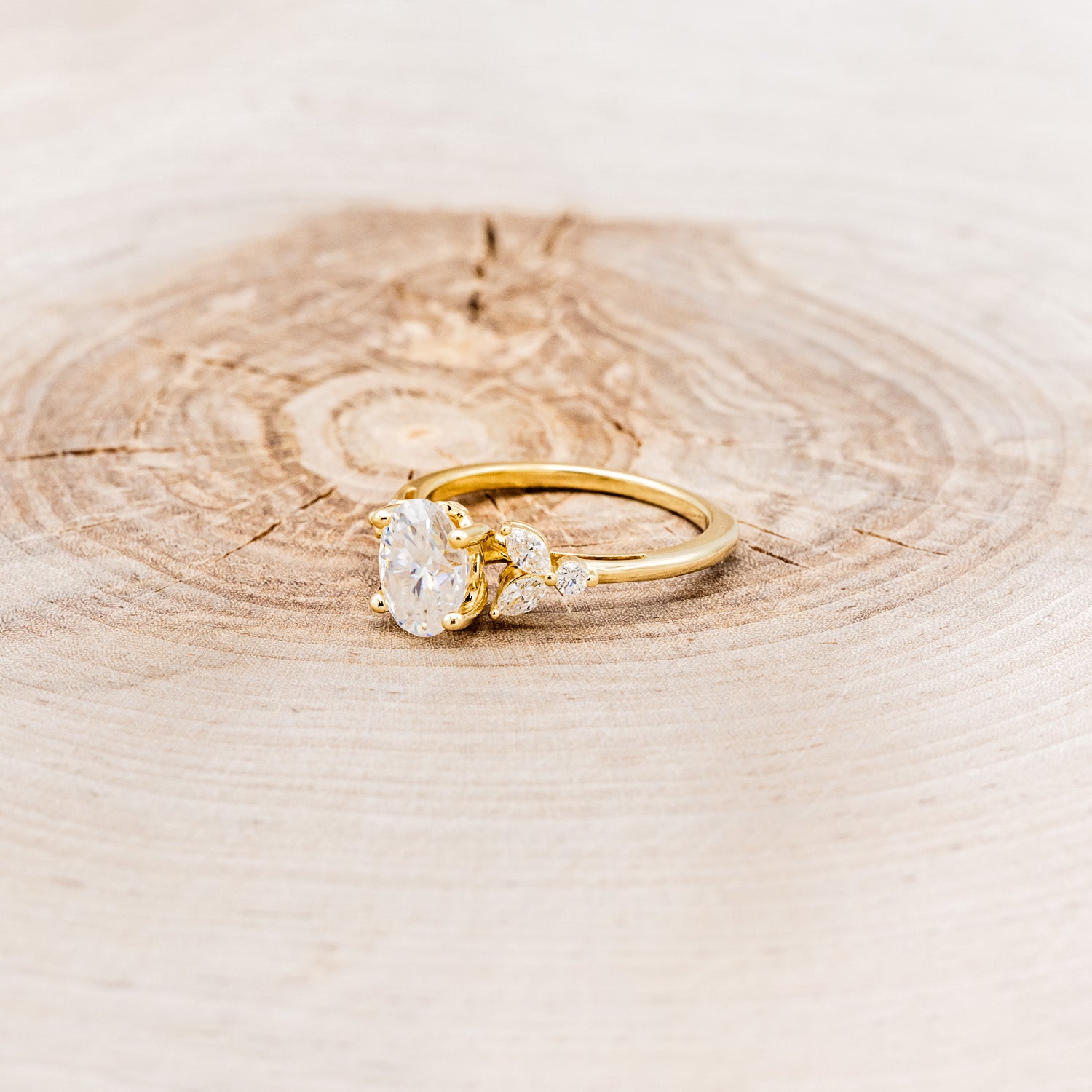 "BLOSSOM" - OVAL MOISSANITE ENGAGEMENT RING WITH LEAF-SHAPED DIAMOND ACCENTS-3