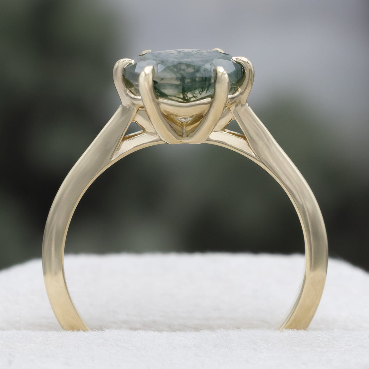 "Zuria" - Oval Cut Moss Agate Solitaire Engagement Ring With Claw Prongs-Staghead Designs