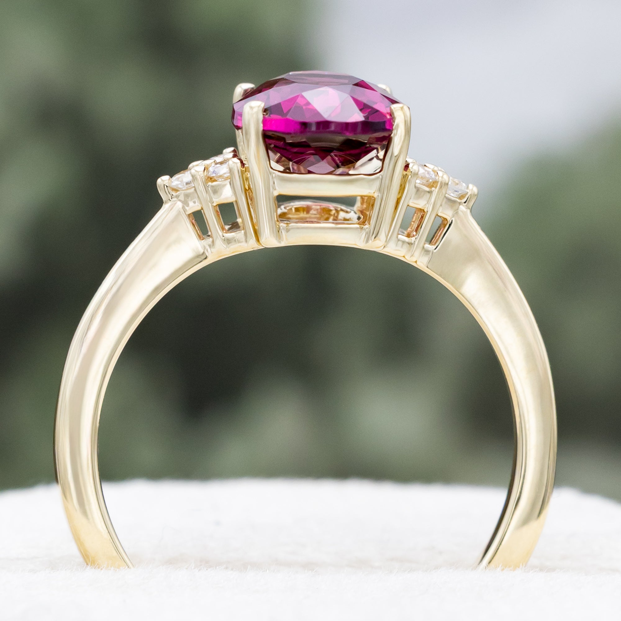 "RHEA" - OVAL CUT RHODOLITE GARNET ENGAGEMENT RING WITH DIAMOND ACCENTS-Staghead Designs