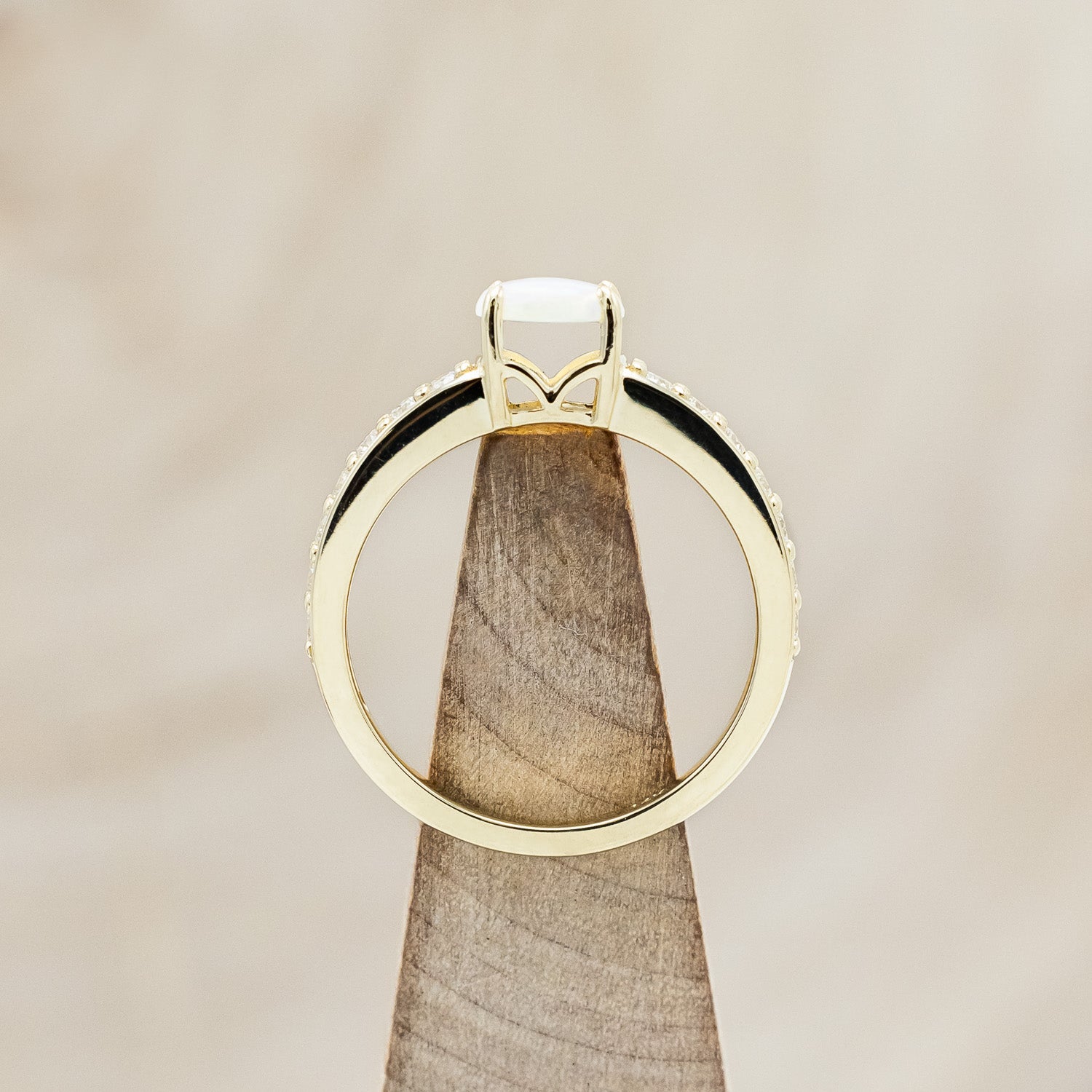 OVAL WHITE OPAL ENGAGEMENT RING WITH DIAMOND ACCENTS-Staghead Designs