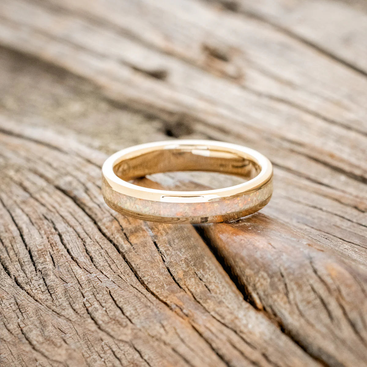 "Eterna" - Fire & Ice Opal Stacking Band - 14K Yellow Gold (4mm) - Size 4 1/2