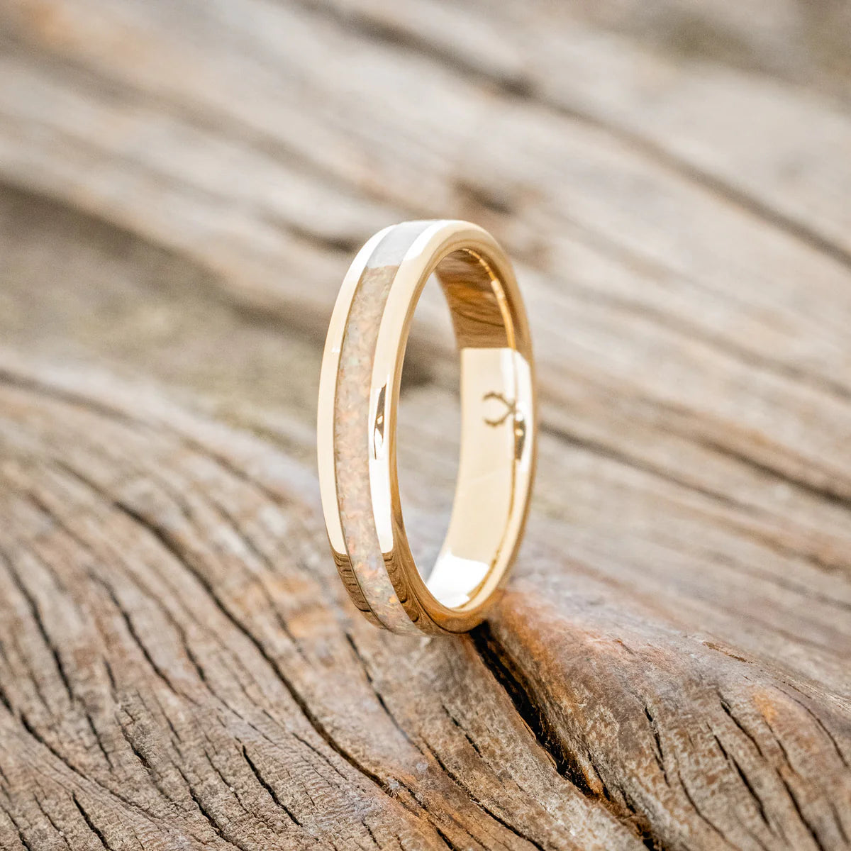 "Eterna" - Fire & Ice Opal Stacking Band - 14K Yellow Gold (4mm) - Size 4 1/2