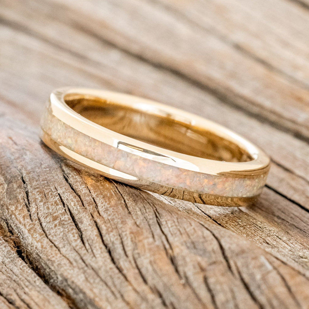 "PERENNA" - FIRE & ICE OPAL 14K GOLD STACKING BAND-8