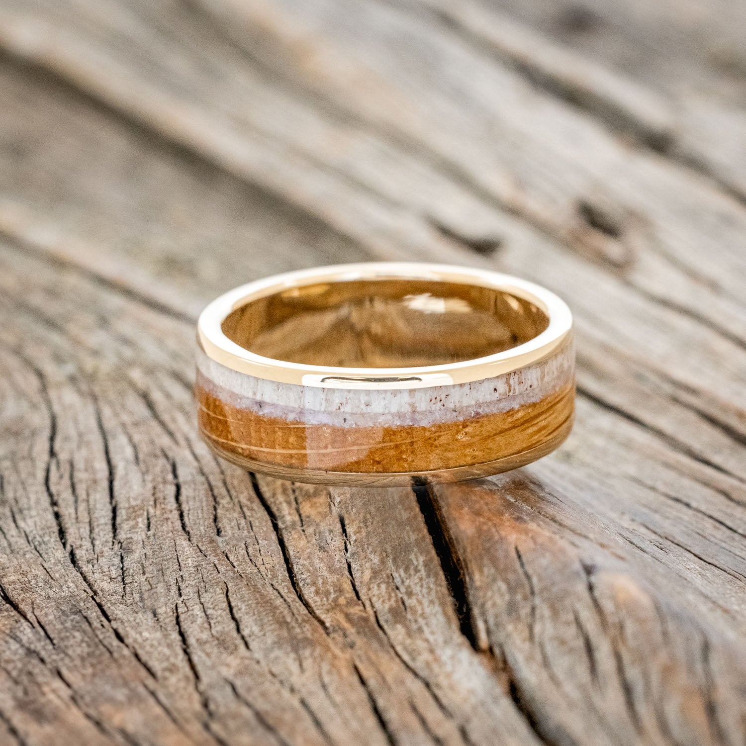 "RAINIER" - CHAROITE STONE, ELK ANTLER & WHISKEY BARREL OAK WEDDING BAND-9