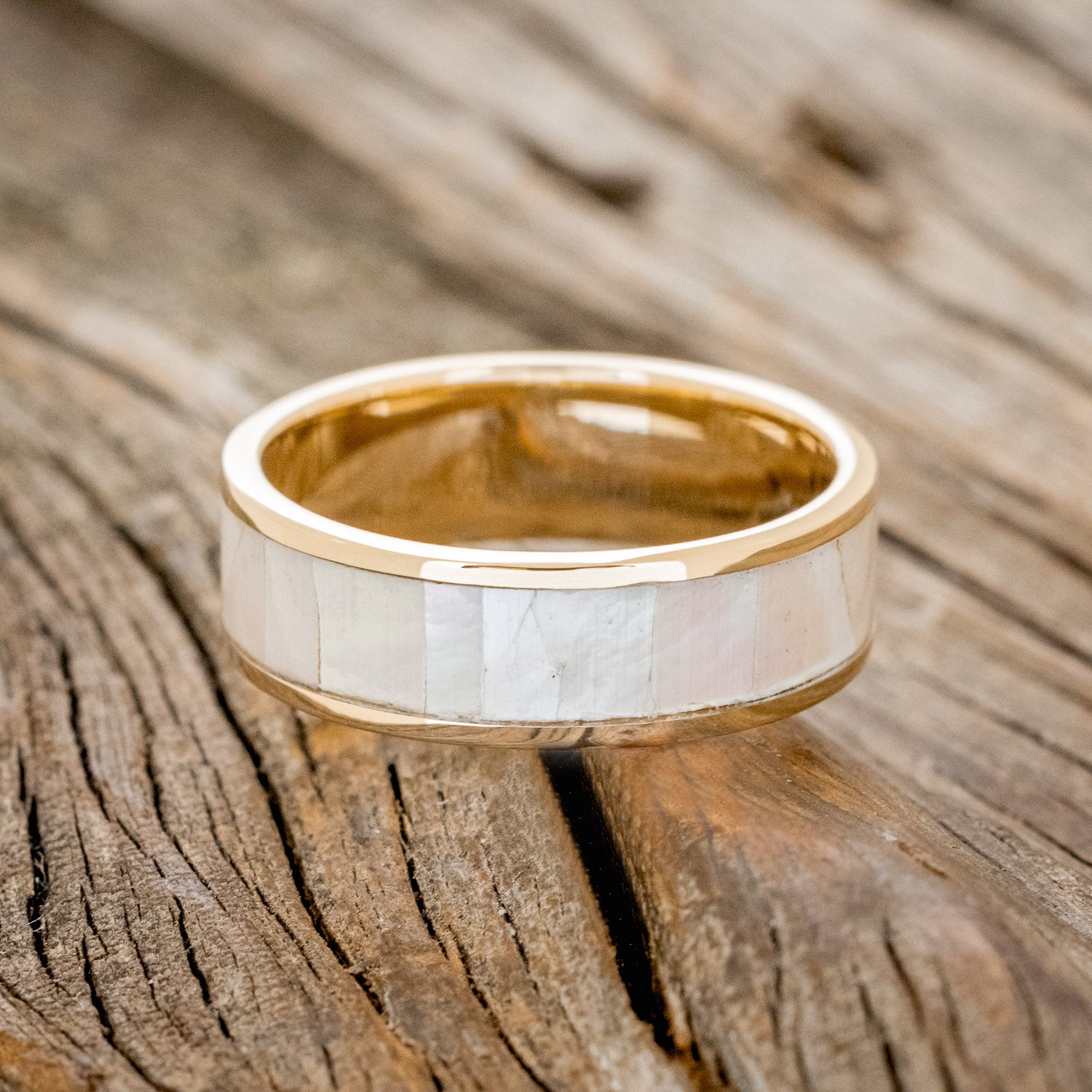 "RAINIER" - MATCHING SET OF MOTHER OF PEARL WEDDING BANDS-Staghead Designs