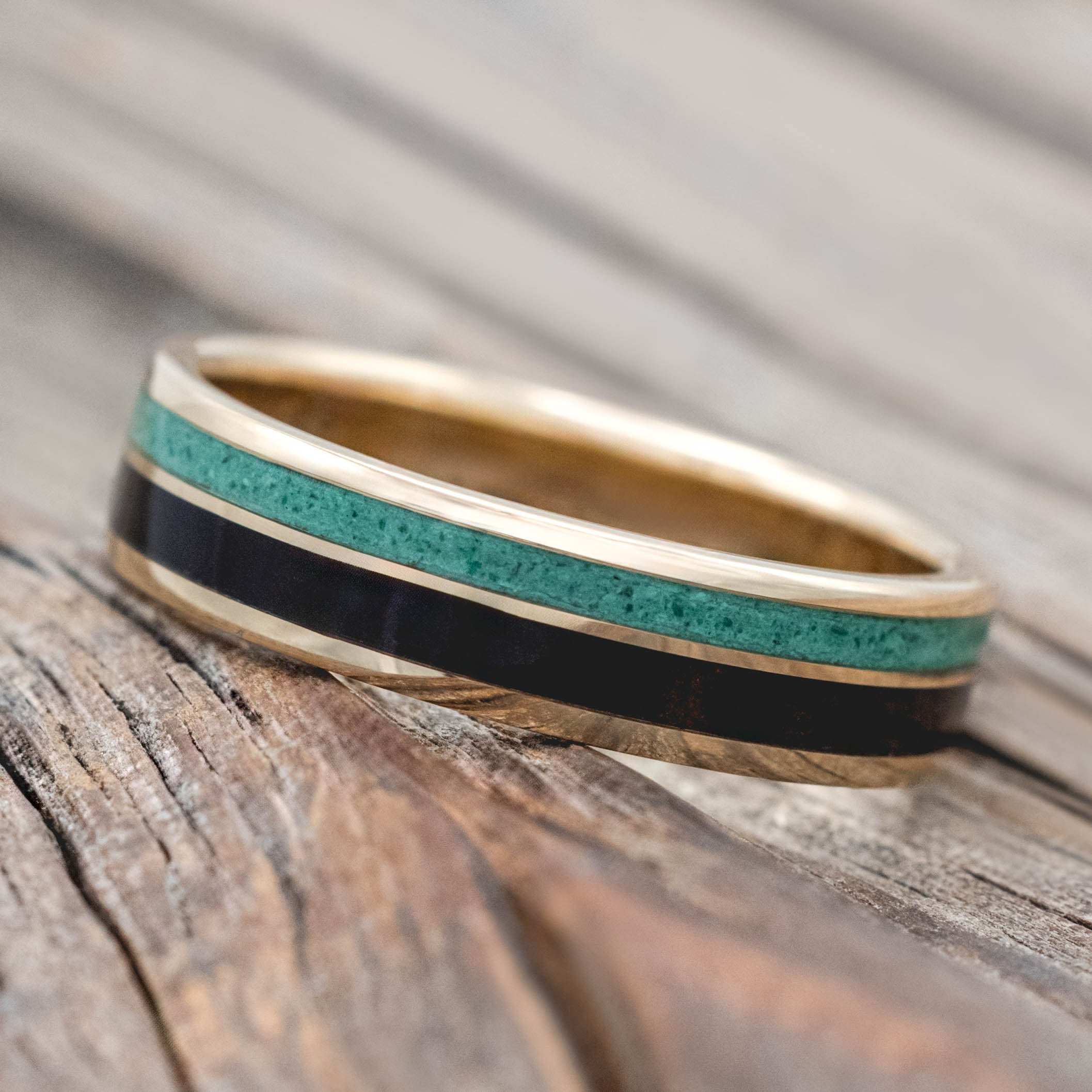 "RAPTOR" - IRONWOOD & MALACHITE WEDDING BAND-Staghead Designs