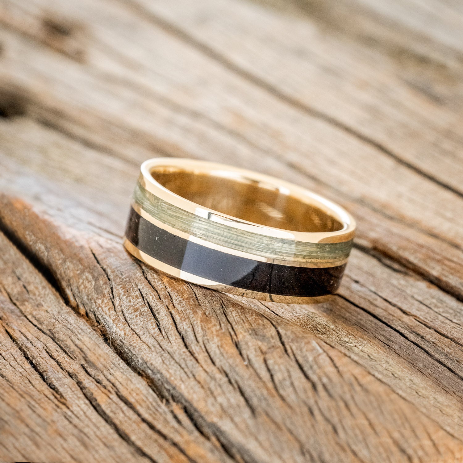 "RAPTOR" - KOA WOOD & FISHING LINE WEDDING BAND-3