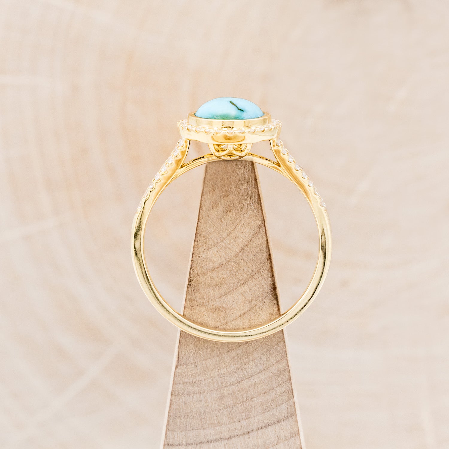 "NOVA" - ROUND CUT TURQUOISE ENGAGEMENT RING WITH DIAMOND HALO & ACCENTS-6