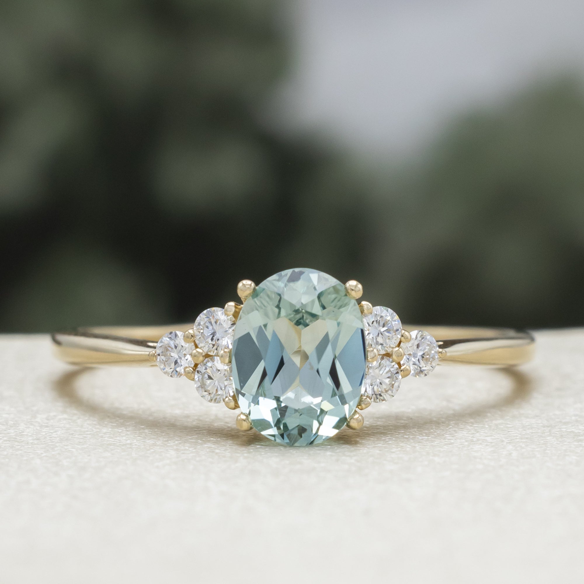 "Rhea" - Oval Cut Lab-Grown Green Sapphire Engagement Ring With Diamond Accents-Staghead Designs