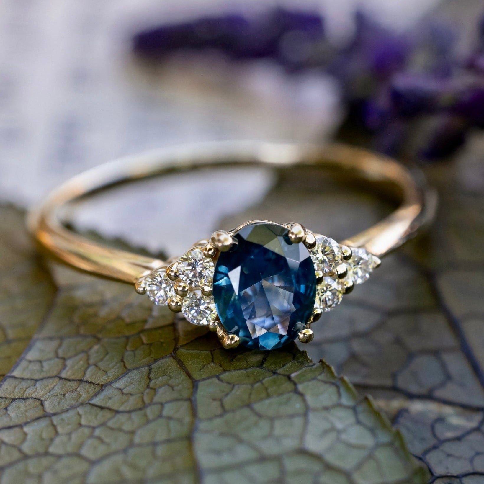 "Rhea" - Oval Cut Engagement Ring With Diamond Accents-Staghead Designs