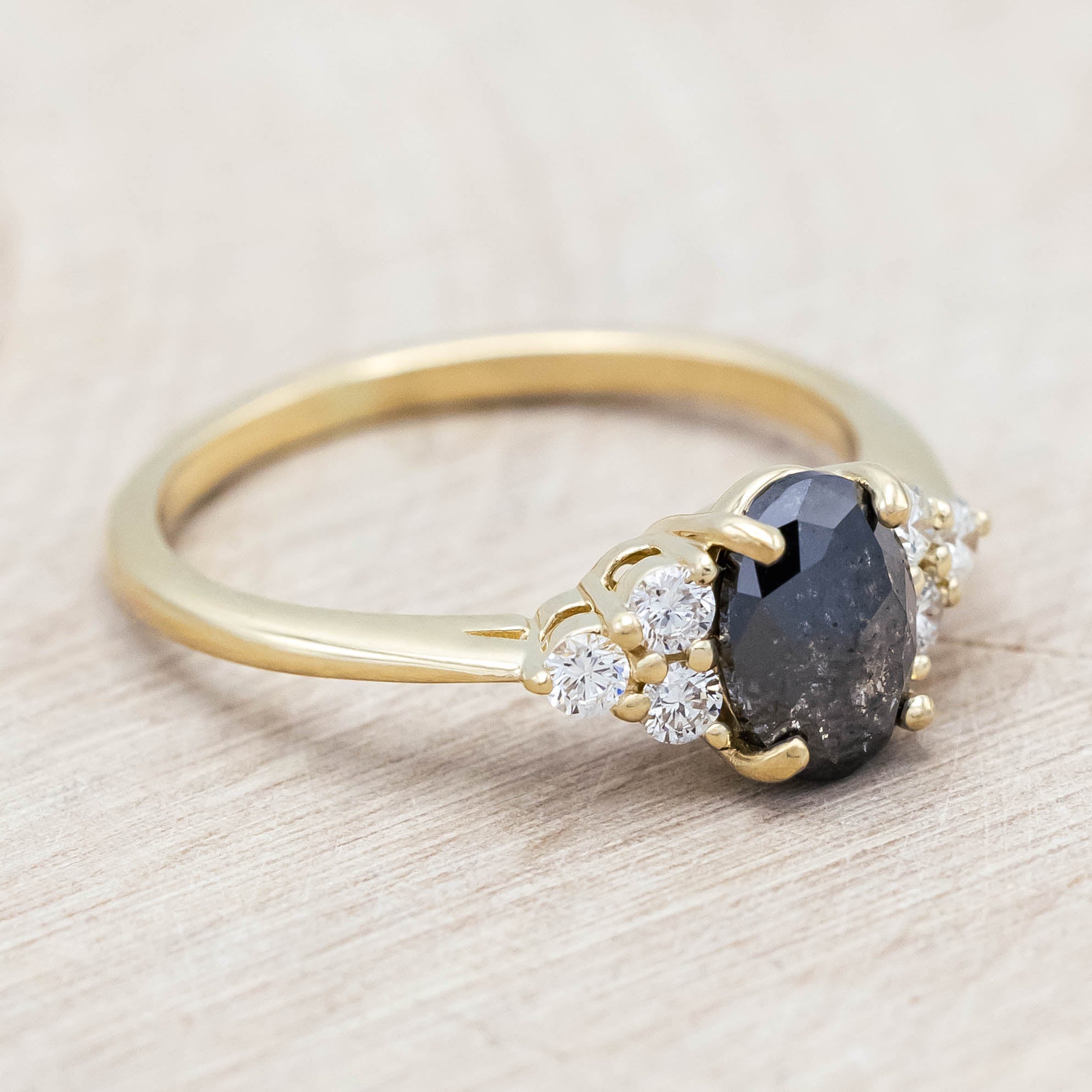 "RHEA" - OVAL ROSECUT SALT & PEPPER DIAMOND ENGAGEMENT RING WITH DIAMOND ACCENTS-Staghead Designs