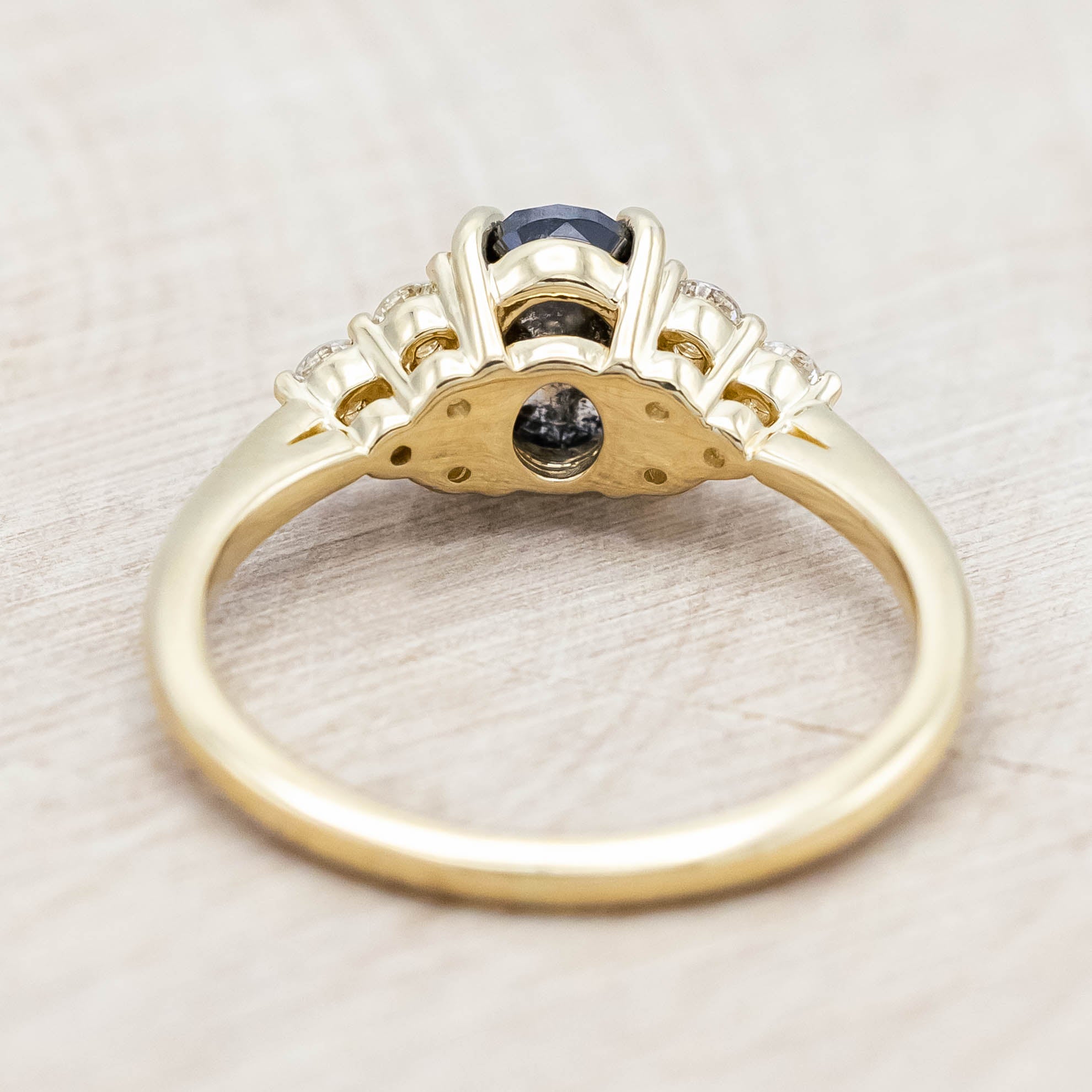 "RHEA" - OVAL ROSECUT SALT & PEPPER DIAMOND ENGAGEMENT RING WITH DIAMOND ACCENTS-Staghead Designs